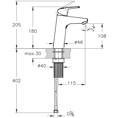 Dairəvi Tək Qollu Lavabo Batareyası - A42925 Flow Model, Round Single Lever - Xrom - 3